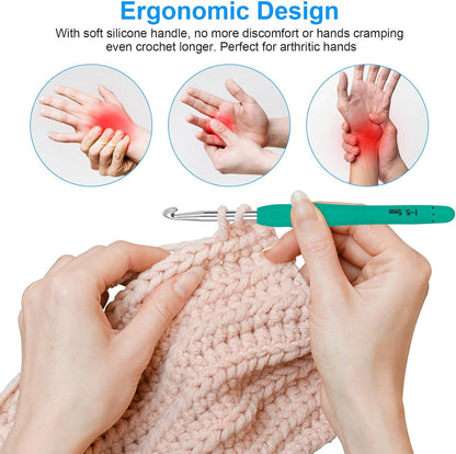 MECHEER Crochet Hooks 12 Sizes Crochet Hook Set, 51 Pack Yarn Crochet Kit for Beginners, Knitting Needles with Ergonomic Handles for Arthritic