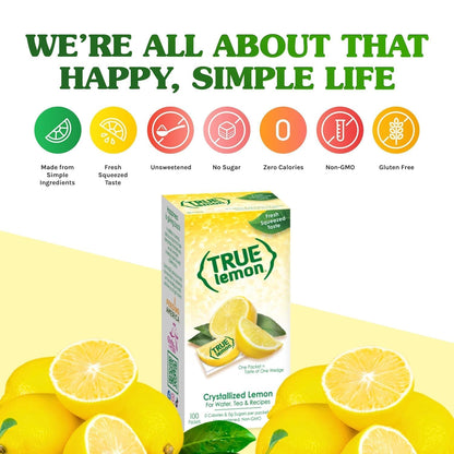 True Lemon 100ct - Water Enhancer - Bulk Dispenser - 0 Calorie Drink Mix Packets For Water - Sugar Free Lemon Flavoring Powder Packets