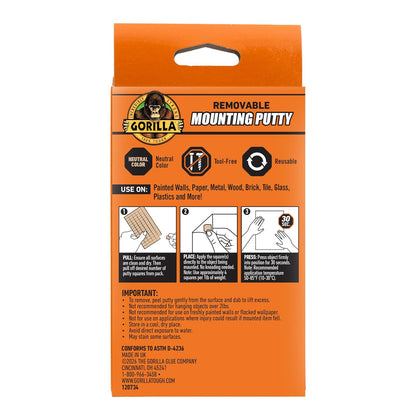 Gorilla Mounting Putty, Natural Tan Color, 168 Pre-Cut Squares - Non-Toxic Removable & Repositionable Wall Putty