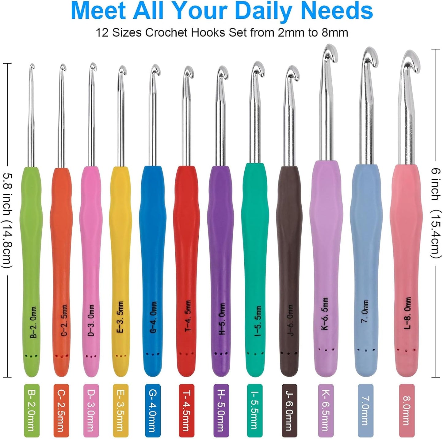 MECHEER Crochet Hooks 12 Sizes Crochet Hook Set, 51 Pack Yarn Crochet Kit for Beginners, Knitting Needles with Ergonomic Handles for Arthritic
