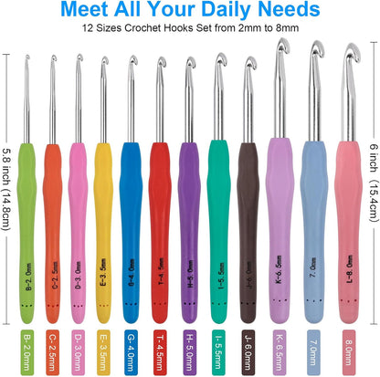MECHEER Crochet Hooks 12 Sizes Crochet Hook Set, 51 Pack Yarn Crochet Kit for Beginners, Knitting Needles with Ergonomic Handles for Arthritic