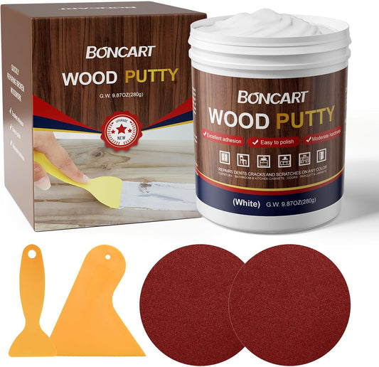 BONCART Wood Filler,Wood Putty,Wood Filler Paintable,Wood Repair Putty Stainable,9.87 Ounce White Wood Filler,Wood Furniture Repair