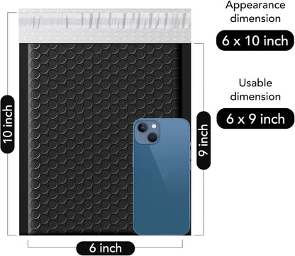 Fuxury Bubble Mailers 6x10" 100 Pack Black Padded Envelopes Usable Size 6x9" Thick Mailing Envelopes Bubble Opaque Padded Mailers Shipping Bags for