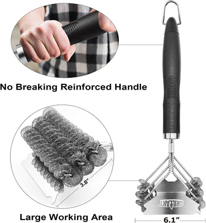 Grill Brush and Scraper Bristle Free Safe BBQ Brush for Grill 18'' Stainless Grill Grate Cleaner - Safe Grill Accessories for Porcelain/Weber