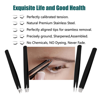 LUDOUPIER [4+1 Pieces] Tweezers Set with Travel