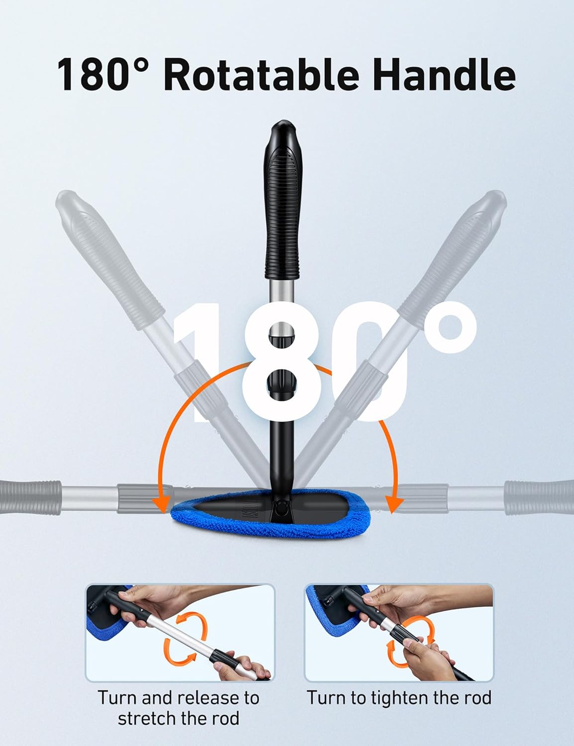 AstroAI Windshield Cleaner Tool, Car Interior Detailing Cleaning Kit with Extendable Handle and 4 Upgraded High-Density Reusable Microfiber