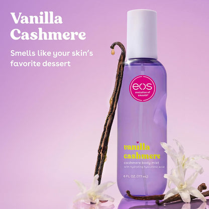 eos Cashmere Body Mist, Vanilla Cashmere, Soft Musk, Cozy Caramel, Hair Mist, Body Spray for Women Moisturizing, Hyaluronic Acid, Vanilla Body