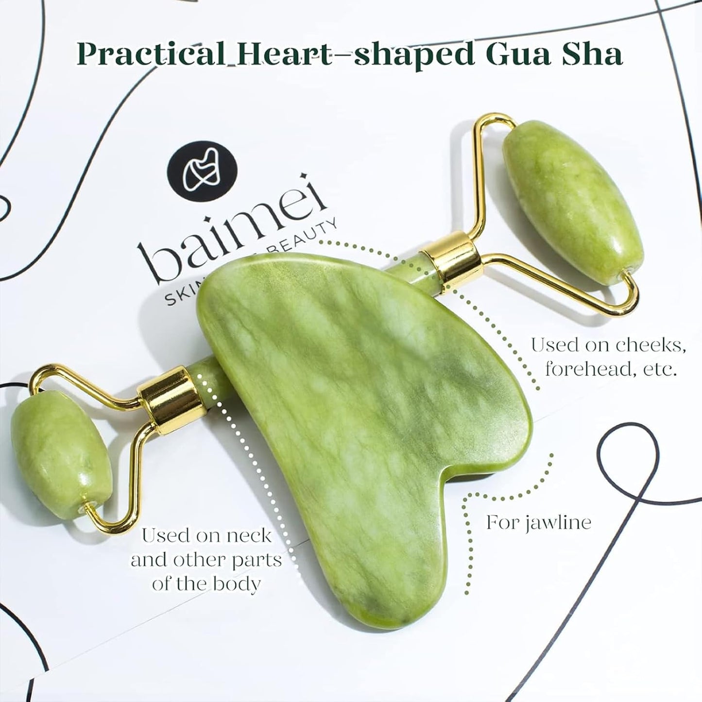 BAIMEI IcyMe Gua Sha & Jade Roller Facial Tools Face Roller and Gua Sha Set for Puffiness and Redness Reducing Skin Care
