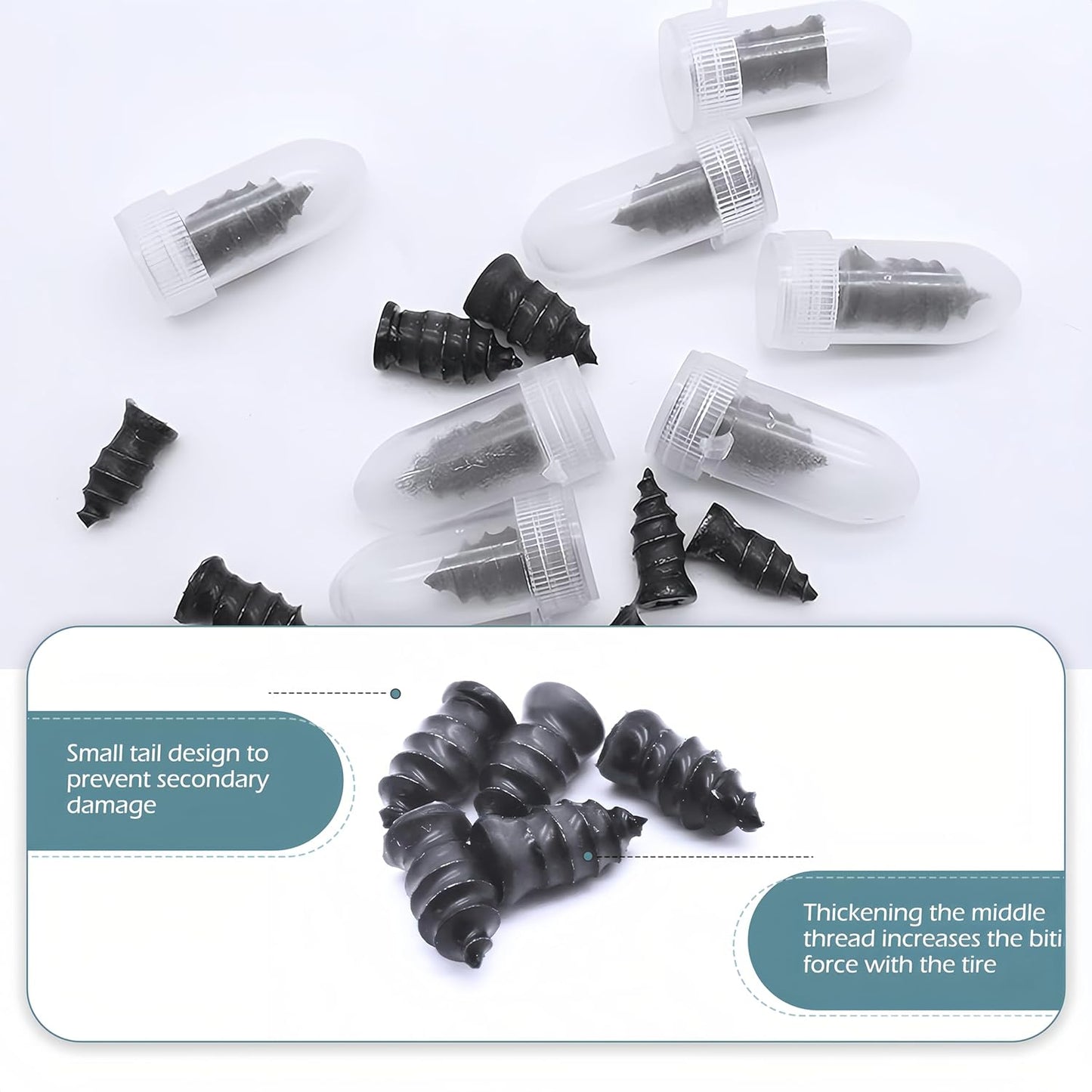 60 PCS Tire Repair Rubber Nail, Vacuum Tire Repair Kits Spiral Rubber Screws, Fast Self-Service Tool for Car, Truck