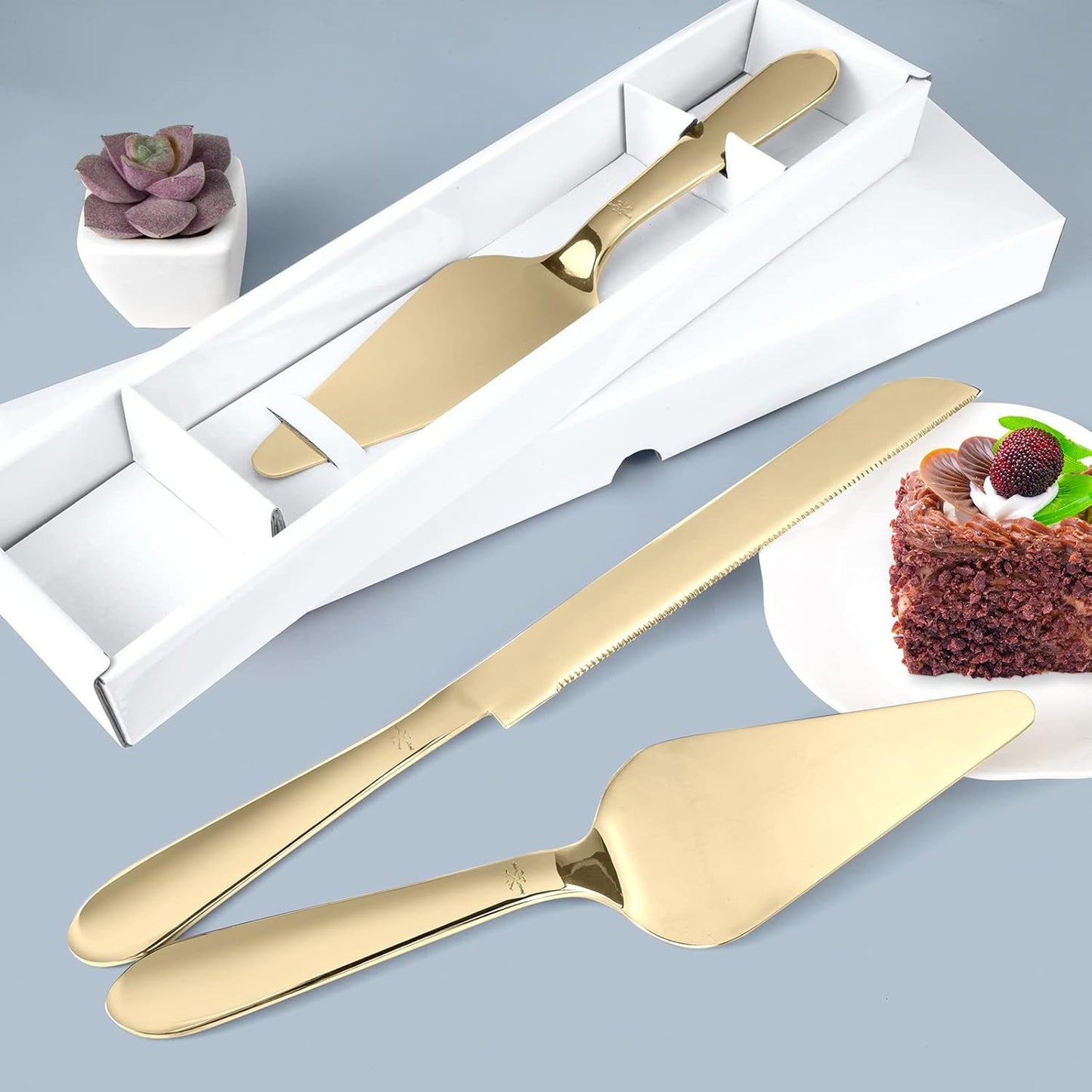 Eisinly Cake Cutting Set for Wedding, Elegant Cake Knife and Server Set with Thickened Stainless Steel Rounded