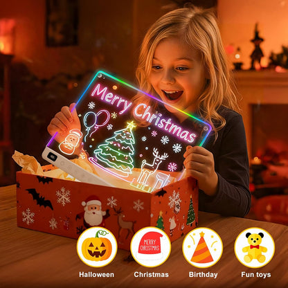 Led Drawing Board with 13 Light Effects, 16" Rechargeable Glow Doodle LED Note Board with