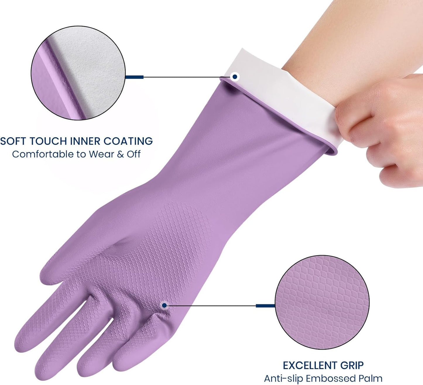Rubber Cleaning Gloves for Dishwashing, 4 Pairs Reusable Kitchen Gloves for Washing Dishes and Household