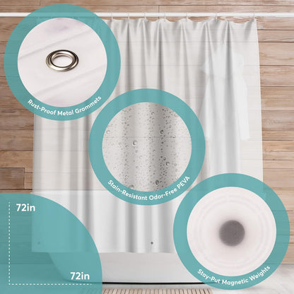 BigFoot Clear Shower Curtain Liner - 72x72 Odorless Plastic with Magnets, Washable Long Bathroom Curtain - Premium PEVA Waterproof Bath Shower