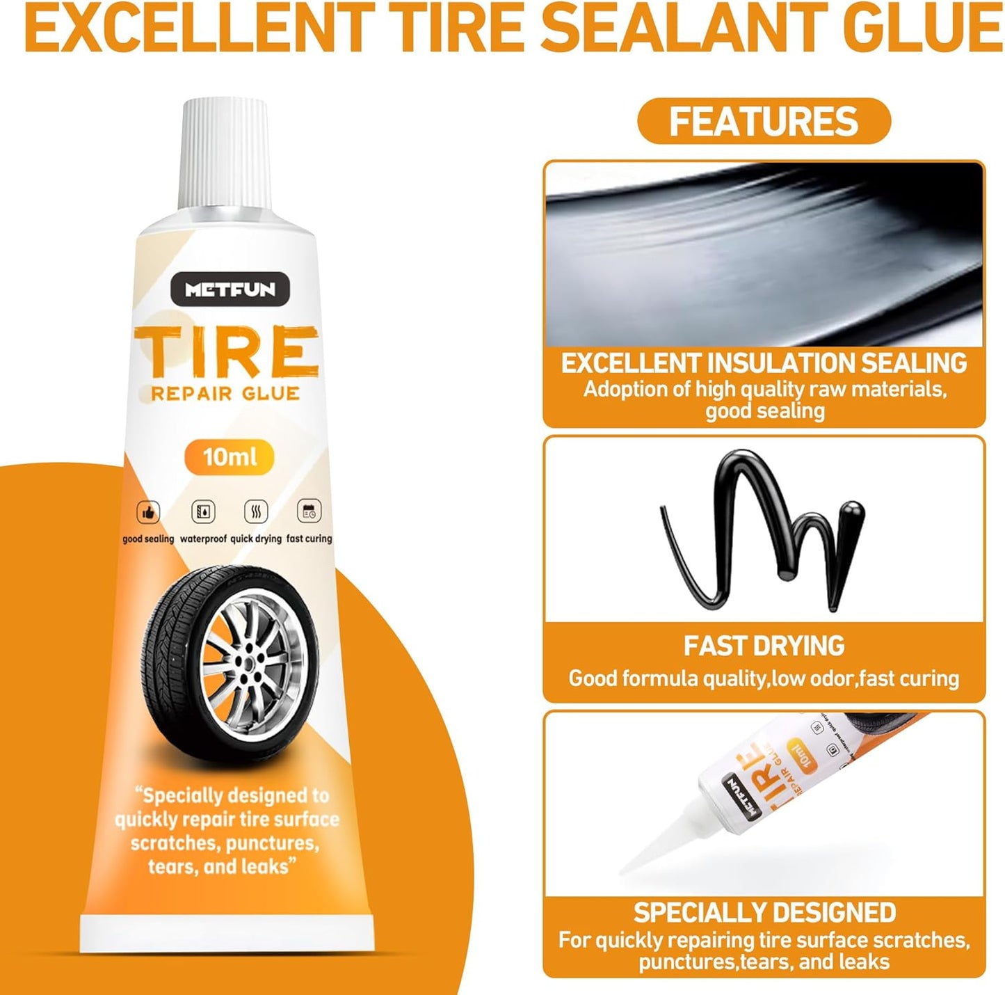 40 PCS Tire Repair Rubber Nails Kit with 2 Tubes of Black Tire Sealant Glue, 2026 New Screw in Tire Plugs