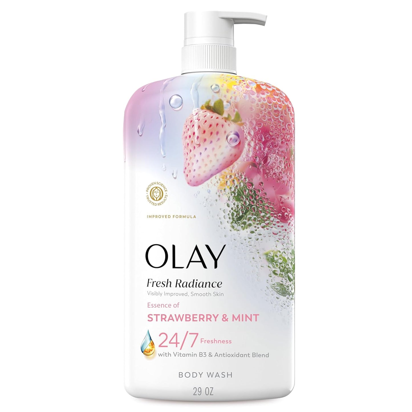 Olay Body Wash for Women, Fresh Radiance, 24/7 Skin-Loving Freshness, Visibly Radiant, Plant Based Cleansers, Vitamin B3 & Antioxidant