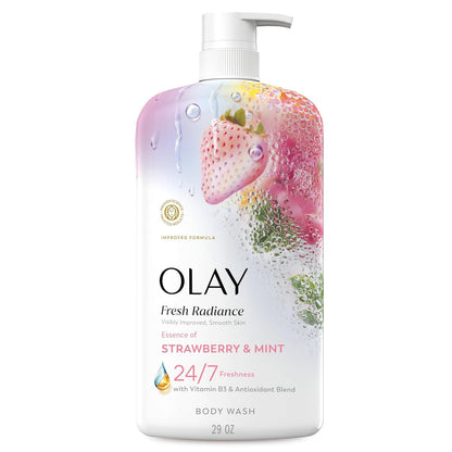 Olay Body Wash for Women, Fresh Radiance, 24/7 Skin-Loving Freshness, Visibly Radiant, Plant Based Cleansers, Vitamin B3 & Antioxidant