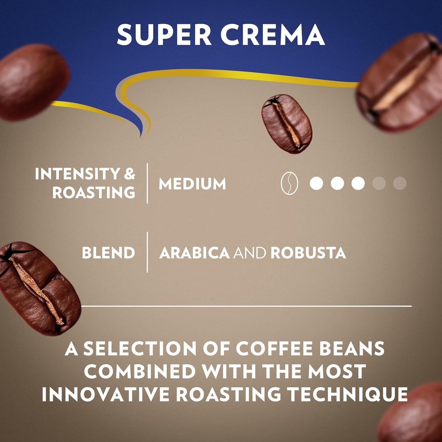 Lavazza Super Crema Whole Bean Coffee, Medium Espresso Roast, Arabica and Robusta Blend, 2.2 lb Bag, Package May Vary