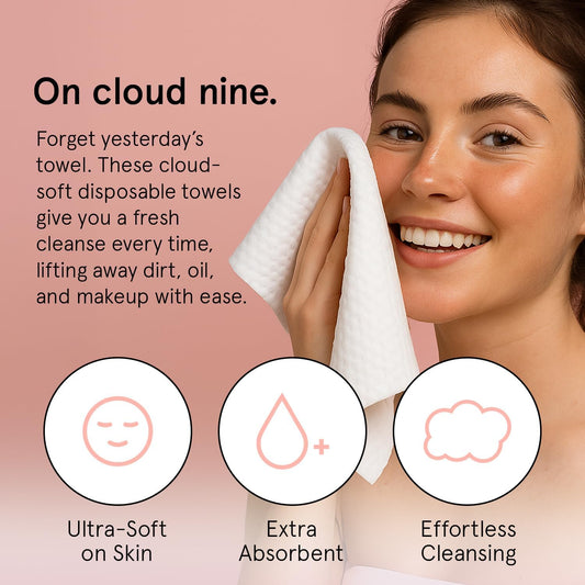 grace & stella Face Towels Disposable - Travel Essentials - Ultra-Soft & Absorbent Face Wipes Towelettes - XL Facial Towels for Cleansing & Makeup