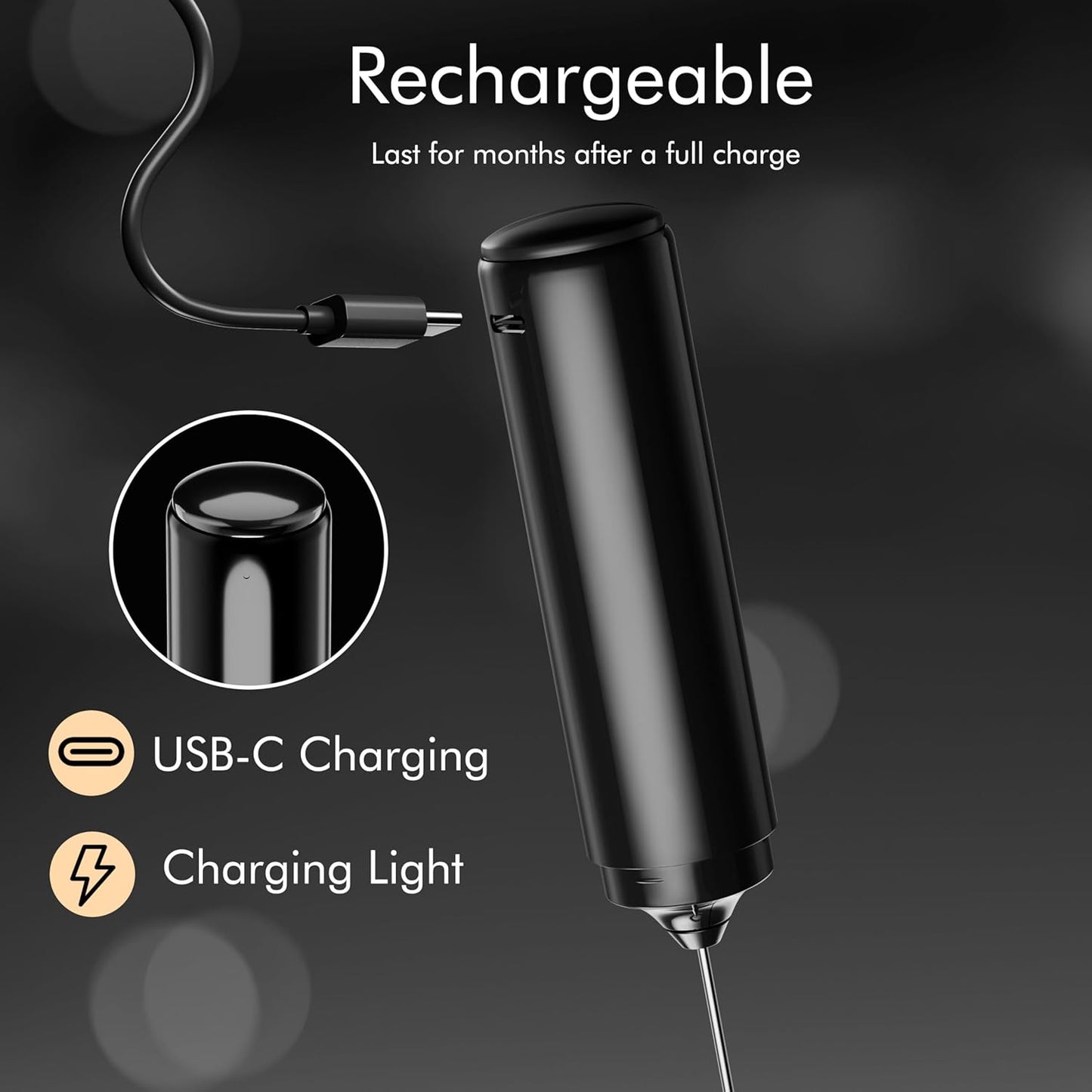 Rechargeable Milk Frother Handheld, 2-IN-1 Dual Spring Whisk Electric Frother Wand for Cappuccino Latte Macchiato, Portable Drink Mixer for
