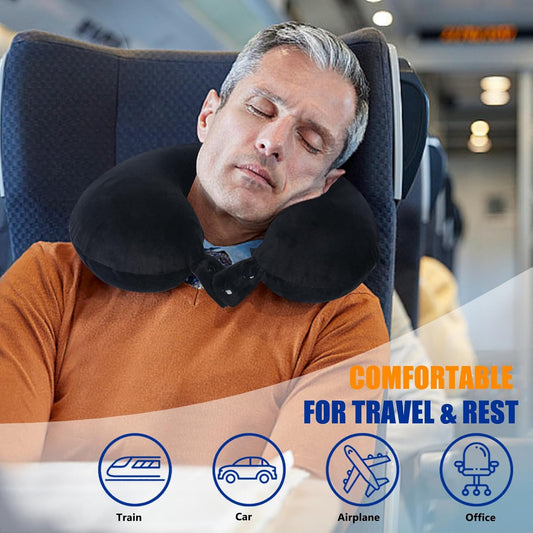 SAIREIDER Travel Pillow 100% Pure Memory Foam Travel Neck Pillow, Airplane Pillow for TravelingCarHomeOfficeWashable CoverBlack