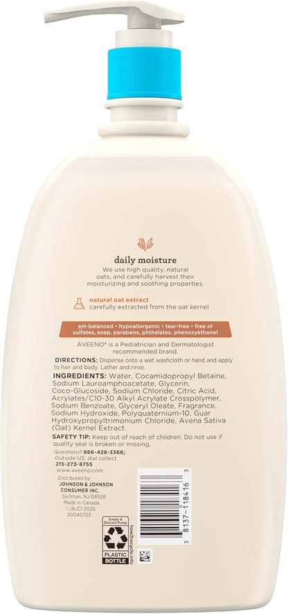Aveeno Baby Daily Moisture Body Wash & Shampoo with Oat Extract, Hypoallergenic, Tear-Free, No Added