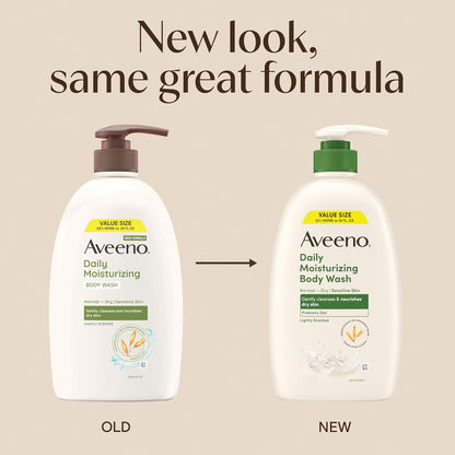 Aveeno Daily Moisturizing Body Wash for Dry & Sensitive Skin + Prebiotic Oat, Body Wash Gently Cleanses & Nourishes Dry Skin, Lightly
