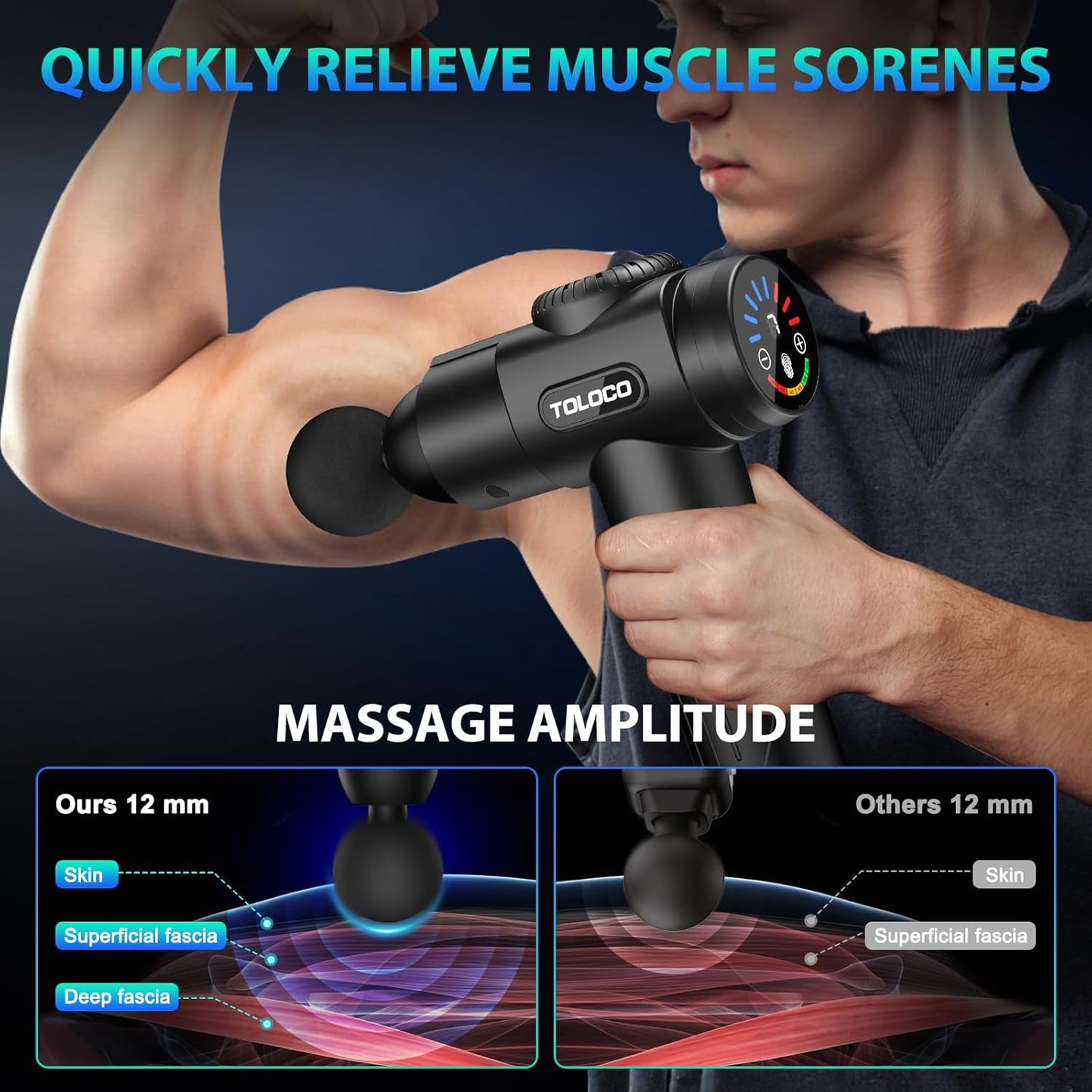 TOLOCO Massage Gun, Deep Tissue Back Massage for Athletes for Pain Relief, Percussion Massager with 10 Massages Heads & Silent Brushless