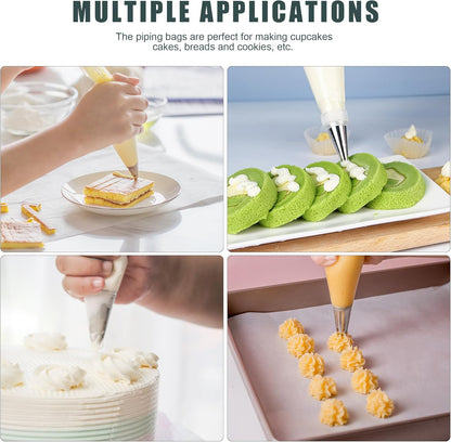 Piping Bags and Tips Set, Cakes Decorating Supplies Kit with 100pcs 12 Inch Pastry Bags, 16 Piping Tips, 3 Cake Scraper, 2 Couplers, 2 Bag