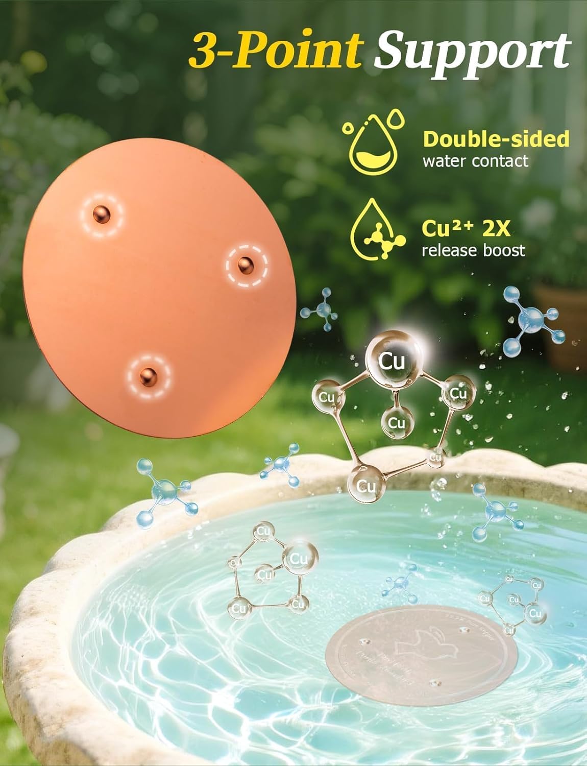 Mellbree Bird Bath Copper Disk, 0.6mm Reinforced 99.99% Pure Copper Cleaning Disk for Physical Safe Clean Water
