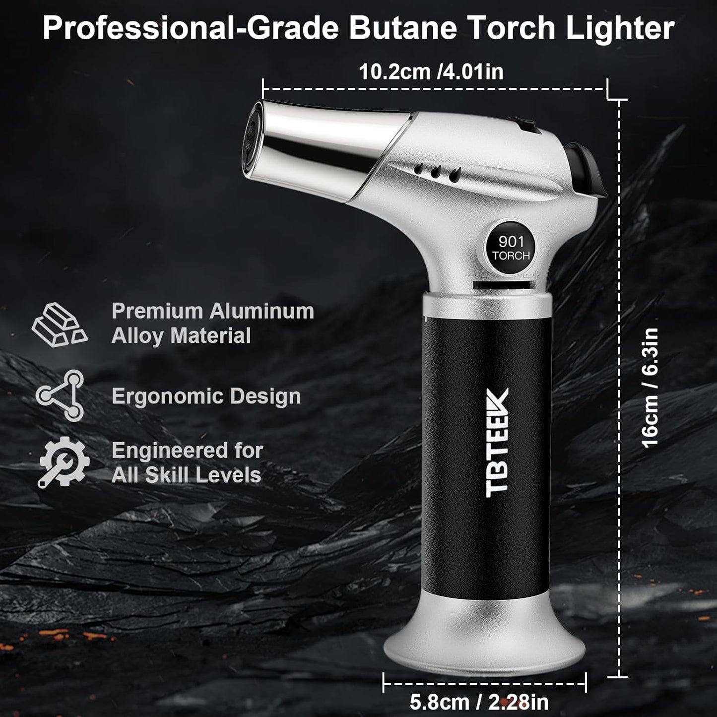 TBTEEK Butane Torch, Kitchen Torch Cooking Torch with Safety Lock & Adjustable Flame for Cooking, BBQ, Baking, Brulee