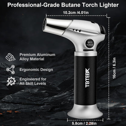 TBTEEK Butane Torch, Kitchen Torch Cooking Torch with Safety Lock & Adjustable Flame for Cooking, BBQ, Baking, Brulee