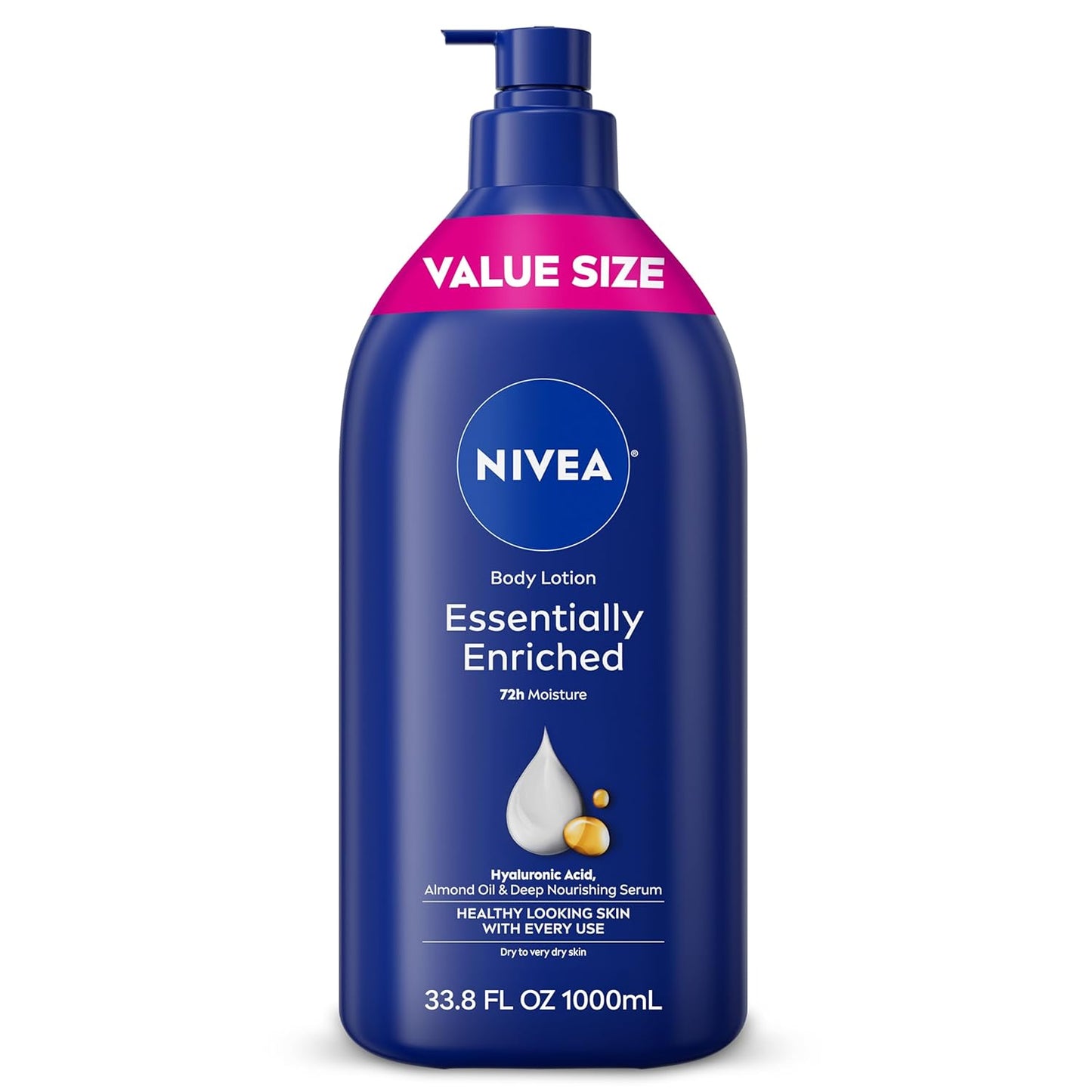 NIVEA Essentially Enriched Body Lotion for Very Dry Skin with Hyaluronic Acid, Almond Oil and Deep Nourishing Serum, 72-Hour Body