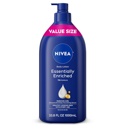 NIVEA Essentially Enriched Body Lotion for Very Dry Skin with Hyaluronic Acid, Almond Oil and Deep Nourishing Serum, 72-Hour Body