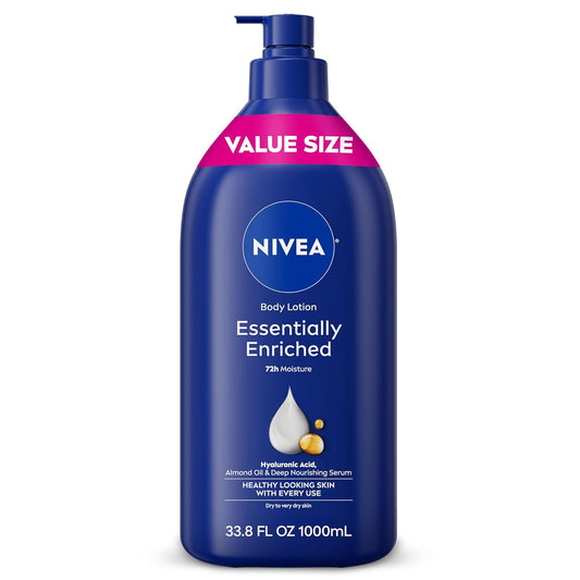 NIVEA Essentially Enriched Body Lotion for Very Dry Skin with Hyaluronic Acid, Almond Oil and Deep Nourishing Serum, 72-Hour Body