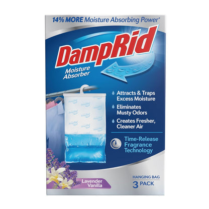 DampRid Lavender Vanilla Hanging Moisture Absorber, 16 oz., 3 Pack - Eliminates Musty Odors for Fresher, Cleaner