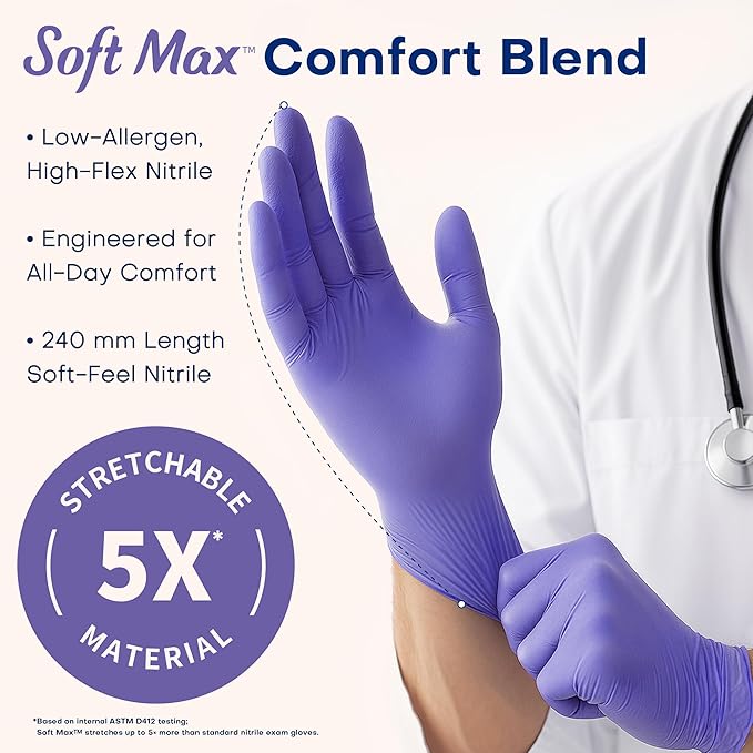 Supmedic Medical Soft Max Nitrile Disposable Gloves, 100 Ct Latex-Free Powder-Free Food Safe Cooking Cleaning Lab Exam Glove
