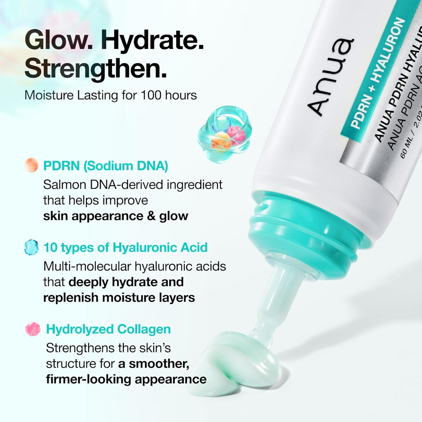 Anua PDRN Hyaluronic Acid 100 Moisturizing Cream, Lightweight, Non-Greasy Hydrating Face Moisturizer with Salmon DNA for Glass