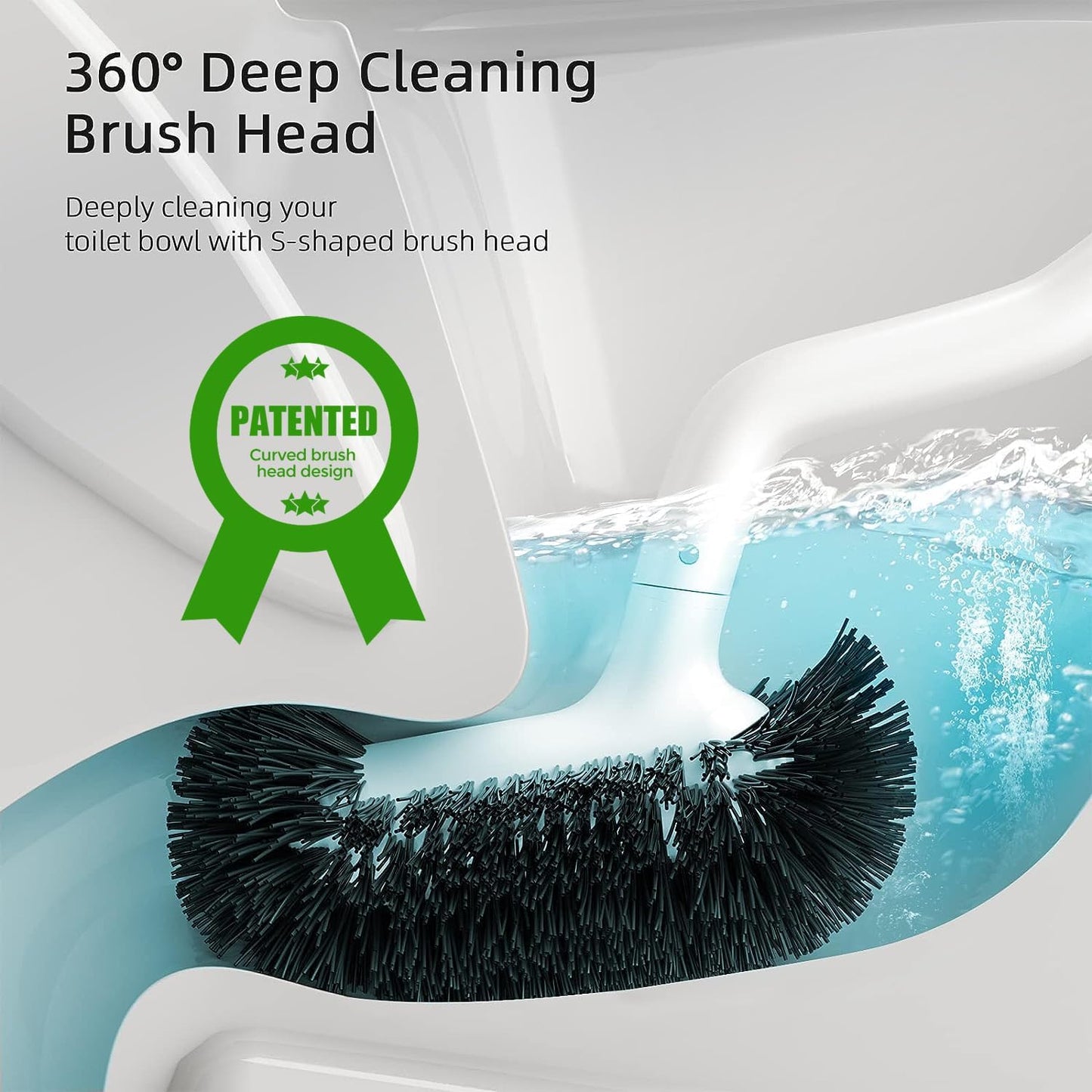 HAMITOR Toilet Bowl Brush Holder Set: Bathroom Deep Cleaning Toilet Cleaner Scrubber Under Rim with Curved Bristle for Dead Corner Clean - Hidden Rv