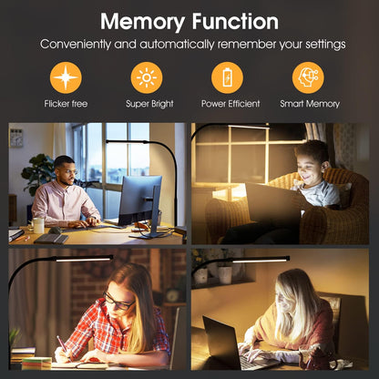 Voncerus LED Desk Lamp with Clamp, Eye-Caring Clip on Lights for Home Office, 3 Modes 10 Brightness, Long Flexible Goose-Neck