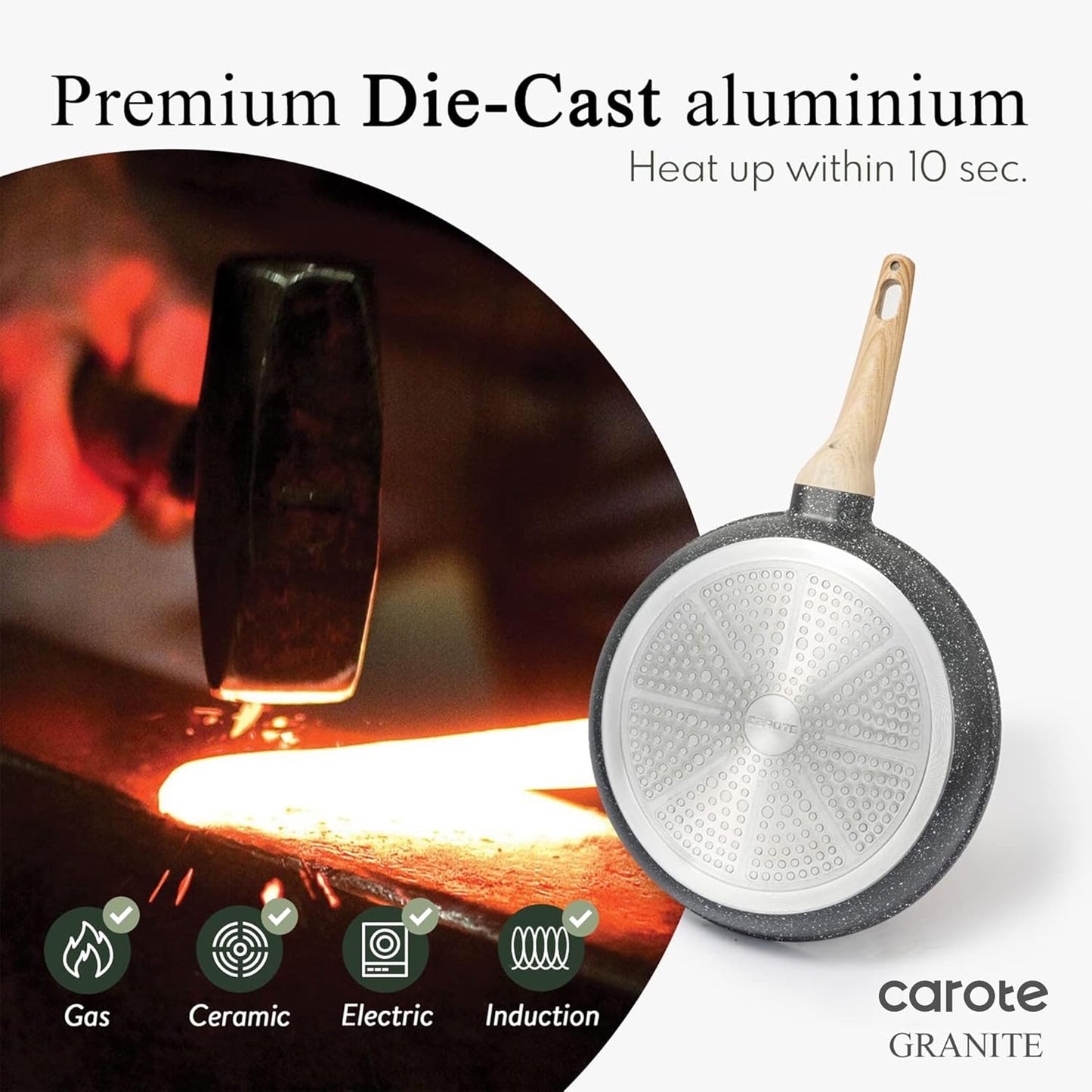 CAROTE Nonstick Frying Pan Skillet,Non Stick Granite Fry Pan Egg Pan Omelet Pans, Stone Cookware Chef's Pan, PFOA