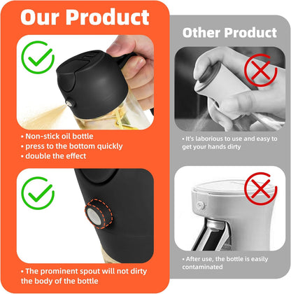 TrendPlain 16oz/470ml Glass Olive Oil Sprayer for Cooking 2 in 1 Olive Oil Dispenser Bottle for Kitchen Gadgets and Air Fryer Accessories