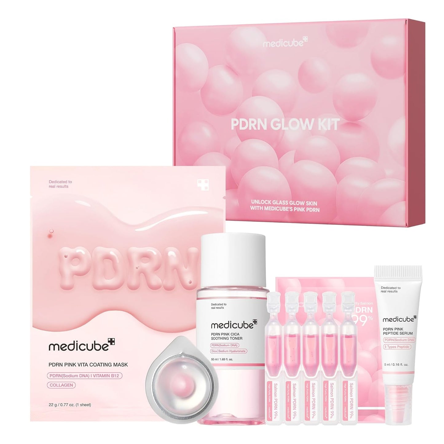 medicube Salmon DNA PDRN Trial Kit, Glass Glow Mini Skincare Set with Toner, Serum & Sheet Mask for Hydrating