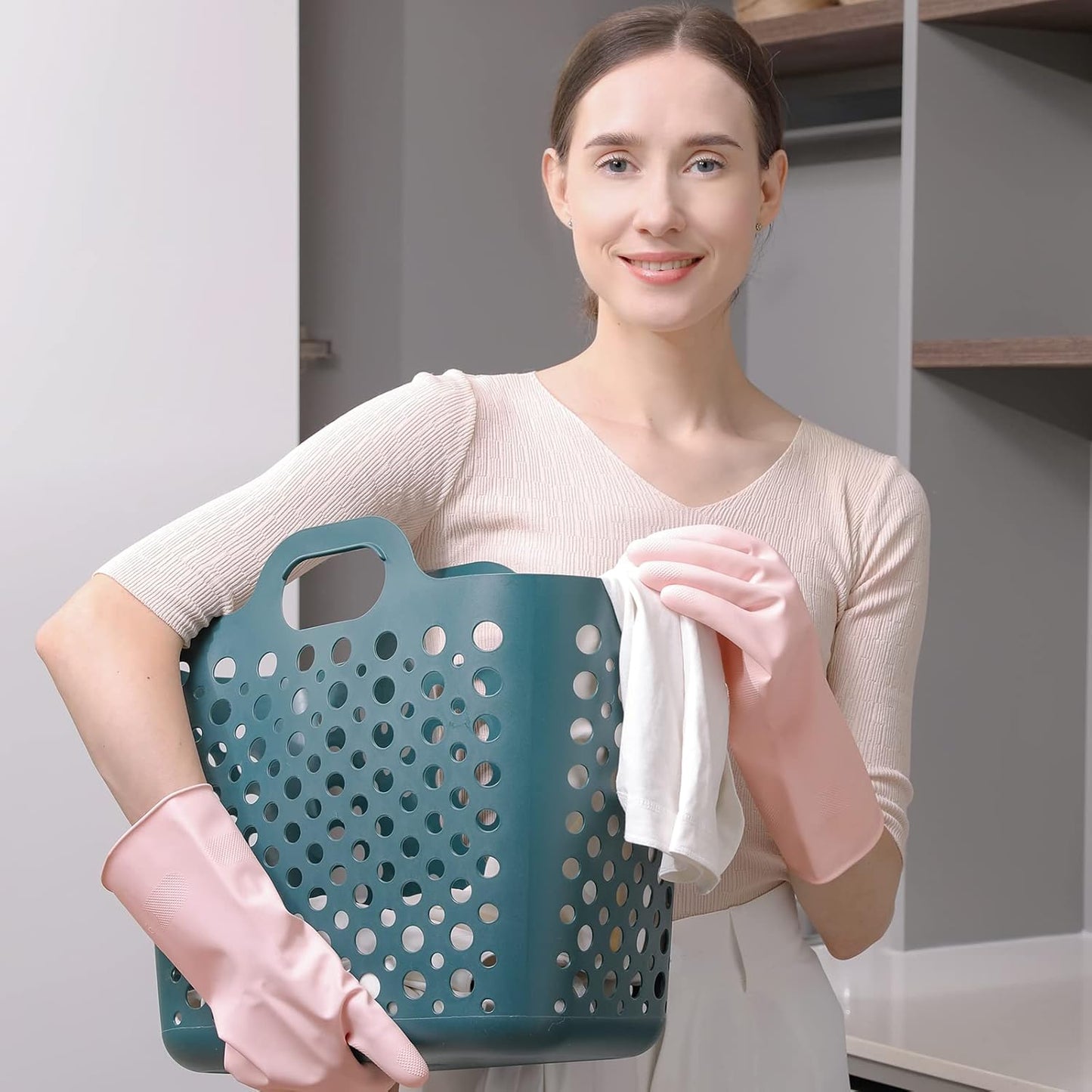 COOLJOB 3 Pairs Colorful Household Gloves with Cotton Liner & Non-slip