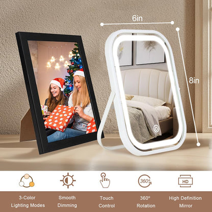 YEKKOPT Travel Makeup Mirror with Lights, Portable Small Beauty LED Vanity Mirror with Lights, 1200mAh Battery, Dimmable Touch