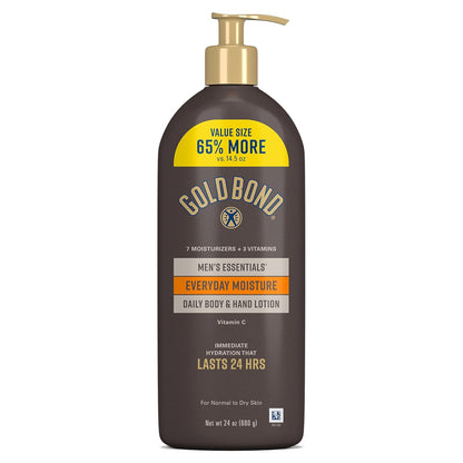 Gold Bond Men's Essentials Everyday Moisture Daily Body & Hand Lotion With Vitamin C, Hydrating Lotion Formulated for Men's Dry Skin, Value