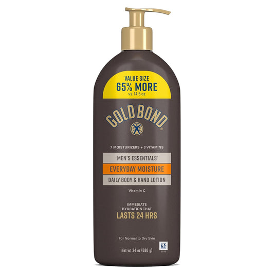 Gold Bond Men's Essentials Everyday Moisture Daily Body & Hand Lotion With Vitamin C, Hydrating Lotion Formulated for Men's Dry Skin, Value