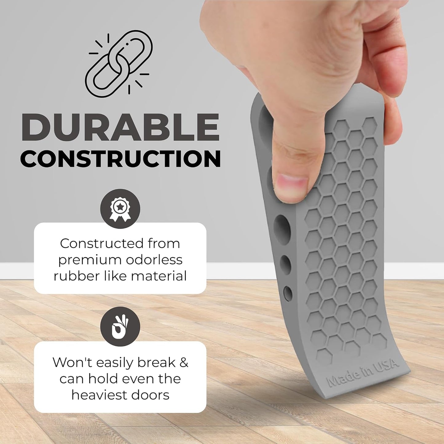 Door Stoppers for Bottom of Door Premium Floor Rubber Door Stop Wedge Made in USA Heavy Duty Honeycomb Design for Carpet, Tile, Ideal for