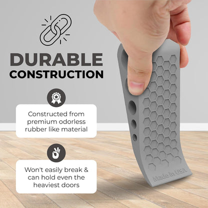 Door Stoppers for Bottom of Door Premium Floor Rubber Door Stop Wedge Made in USA Heavy Duty Honeycomb Design for Carpet, Tile, Ideal for