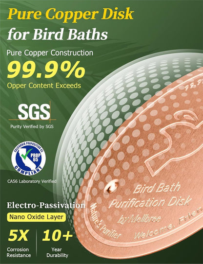 Mellbree Bird Bath Copper Disk, 0.6mm Reinforced 99.99% Pure Copper Cleaning Disk for Physical Safe Clean Water