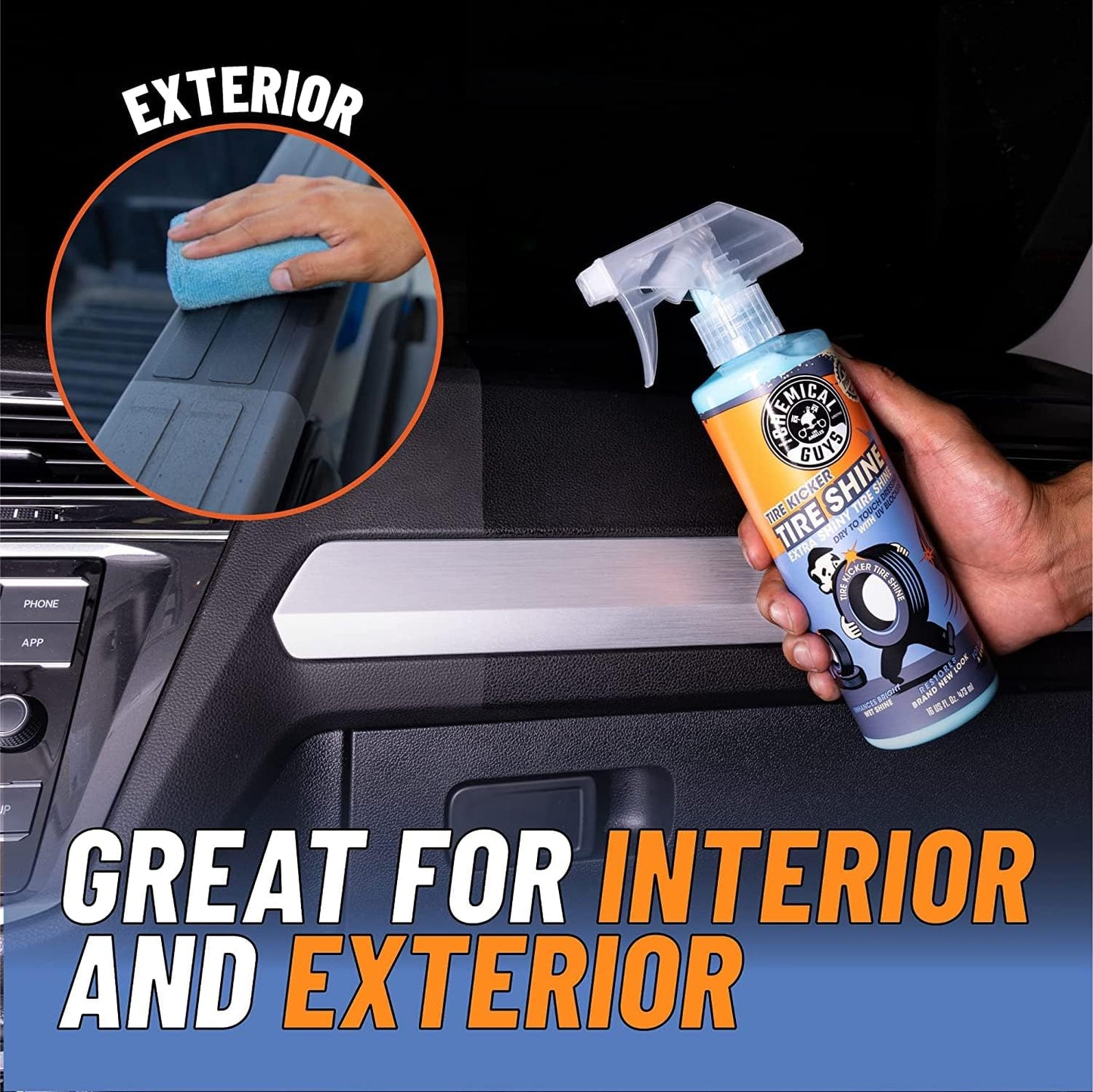 Chemical Guys Tire Kicker Sprayable Extra Glossy Tire Shine Spray, Dry-to-Touch Dressing - Restores Wet Look to Rubber, Vinyl, and
